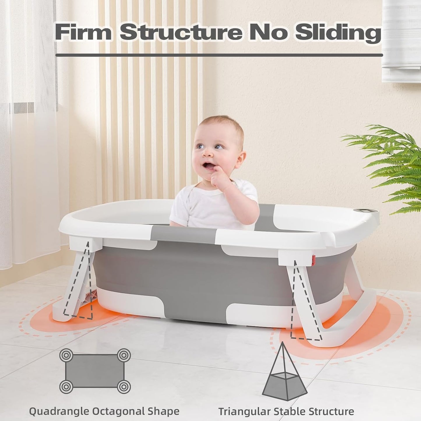Collapsible Baby Bathtub – Soft Cushion, Built-in Thermometer & Foldable Design (0–36 Months)