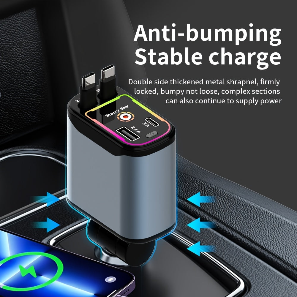 4-in-1 USB-C Fast Car Charger Adapter – 60W Dual PD + Dual QC3.0 Ports