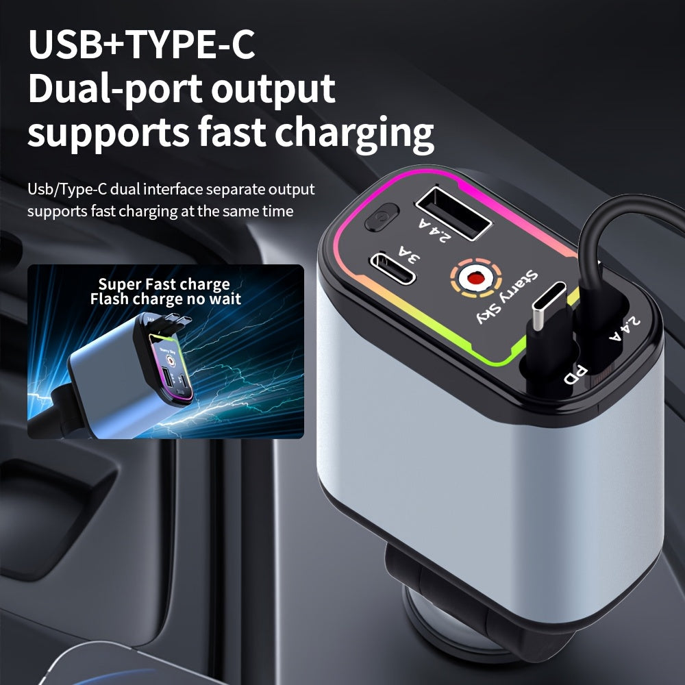 4-in-1 USB-C Fast Car Charger Adapter – 60W Dual PD + Dual QC3.0 Ports