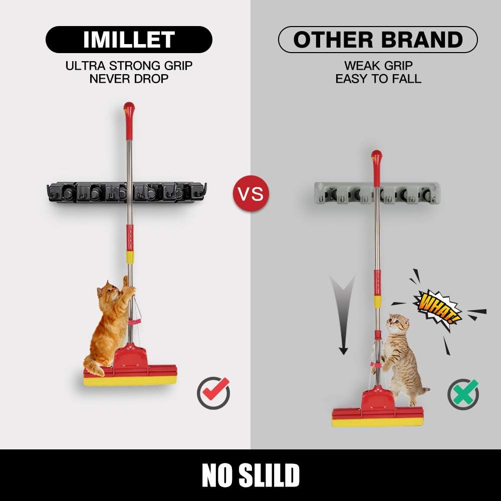 IMILLET Mop & Broom Holder – 2 Pack Wall Organizer (Black)