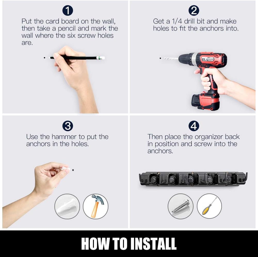 IMILLET Mop & Broom Holder – 2 Pack Wall Organizer (Black)