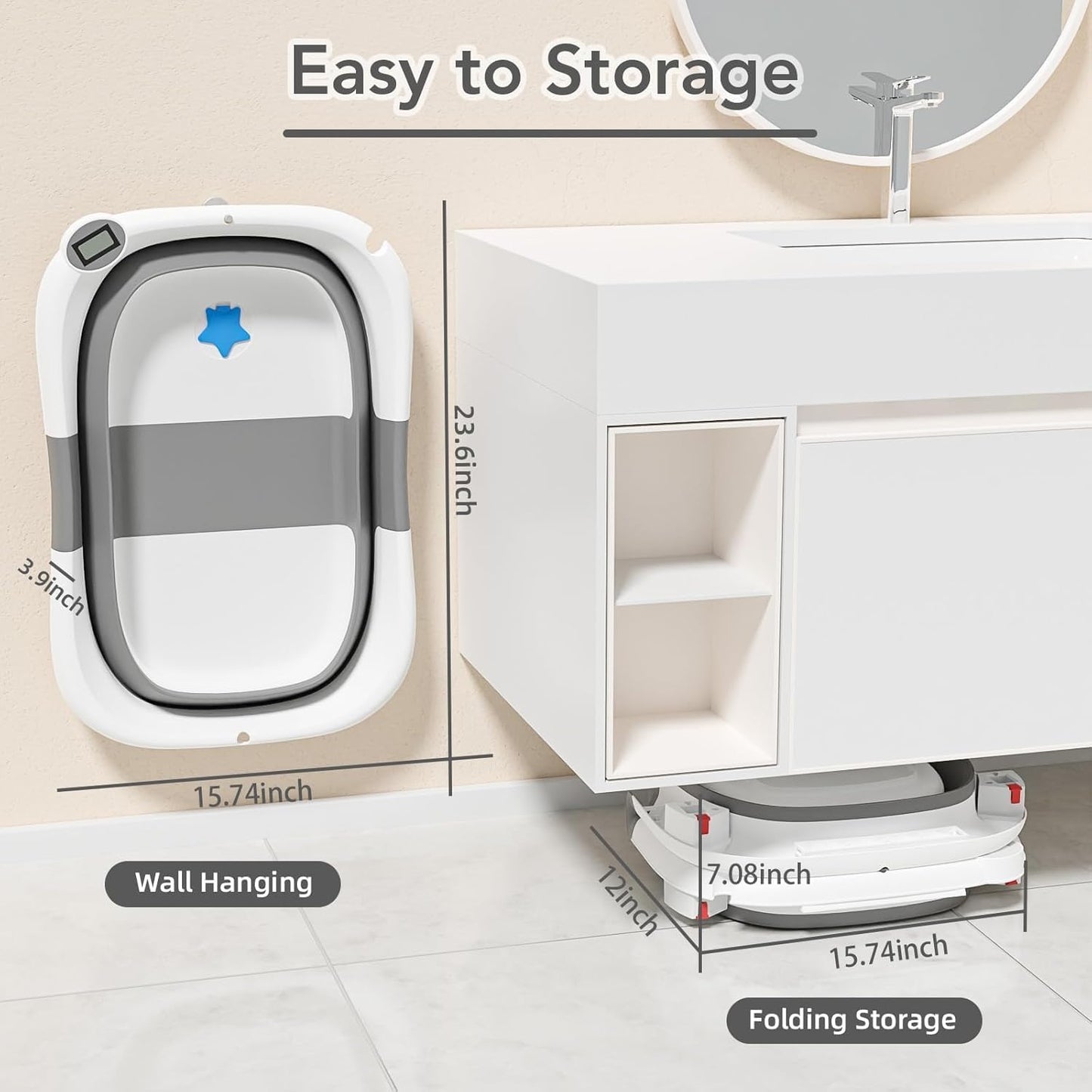 Collapsible Baby Bathtub – Soft Cushion, Built-in Thermometer & Foldable Design (0–36 Months)