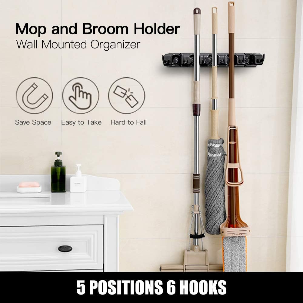 IMILLET Mop & Broom Holder – 2 Pack Wall Organizer (Black)