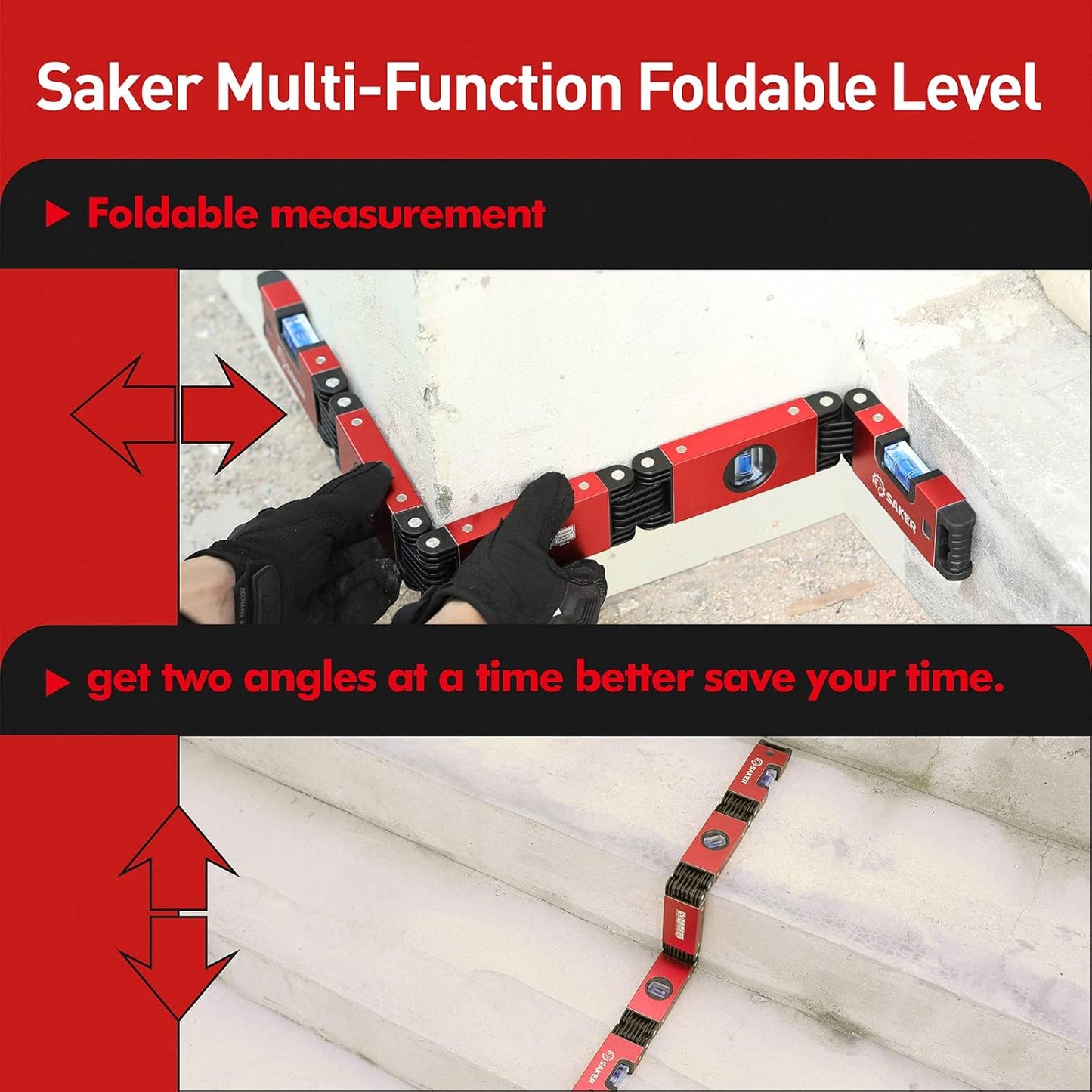 Saker 28" Foldable Level – Multi-Angle Measuring Tool