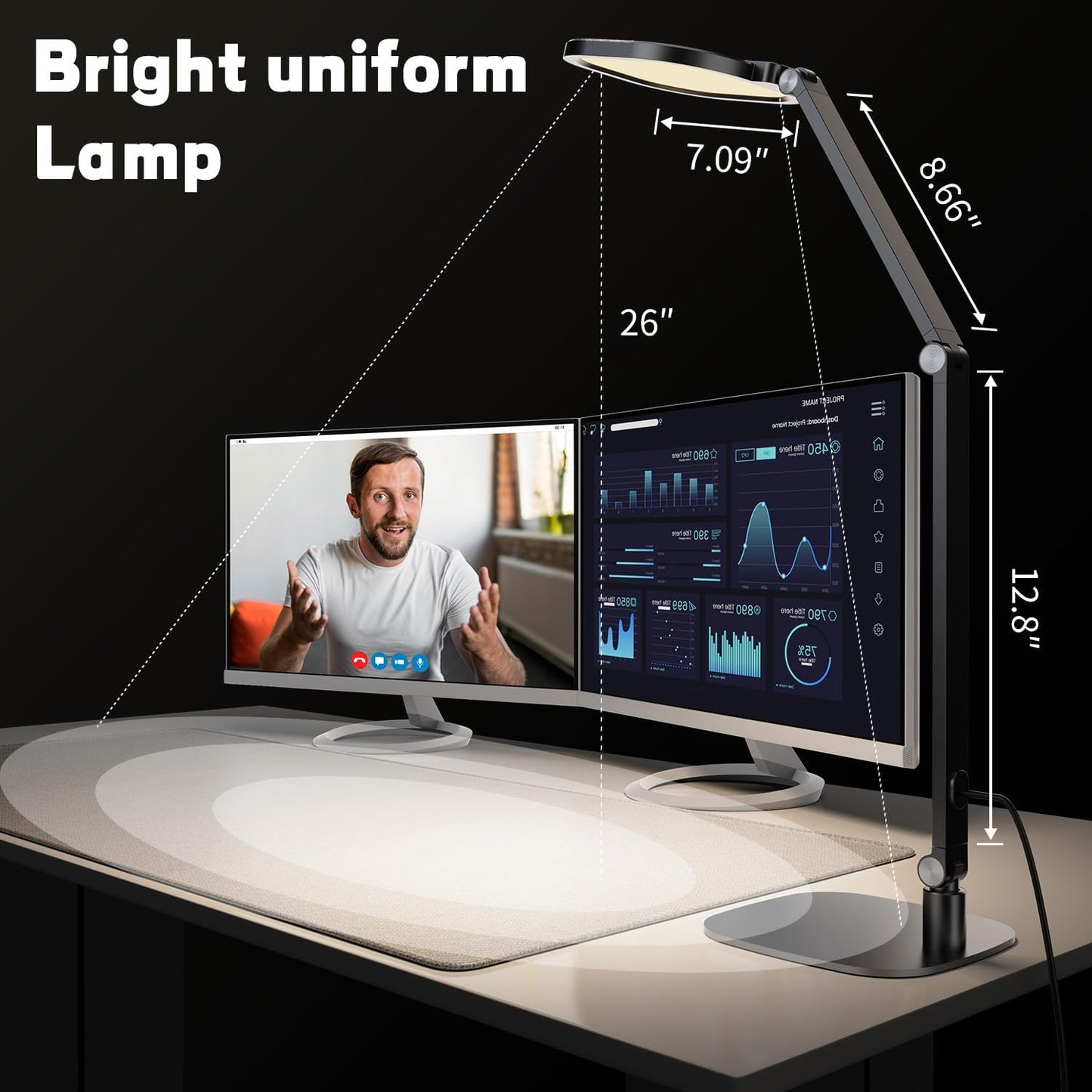 LED Desk Lamp with Adjustable Swing Arm