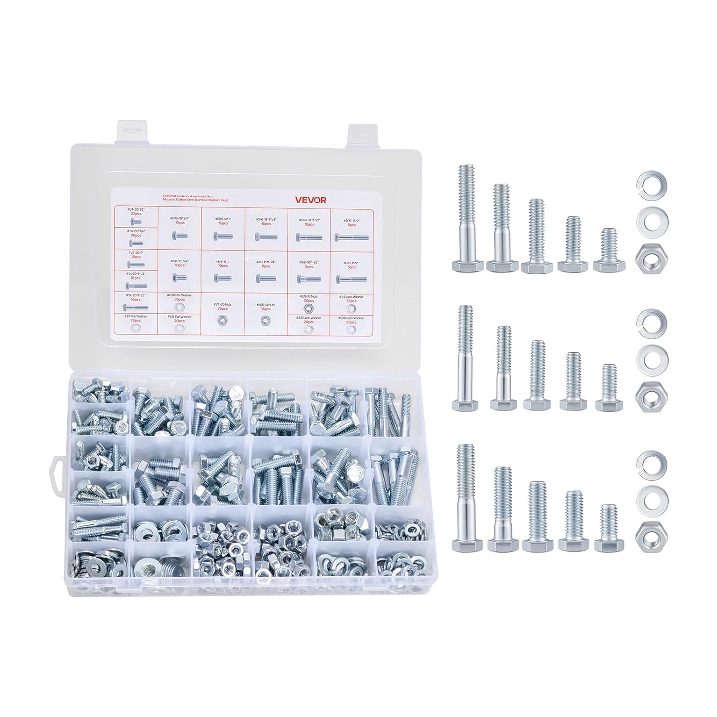VEVOR 566-Piece Bolts, Nuts & Washers Assortment Kit