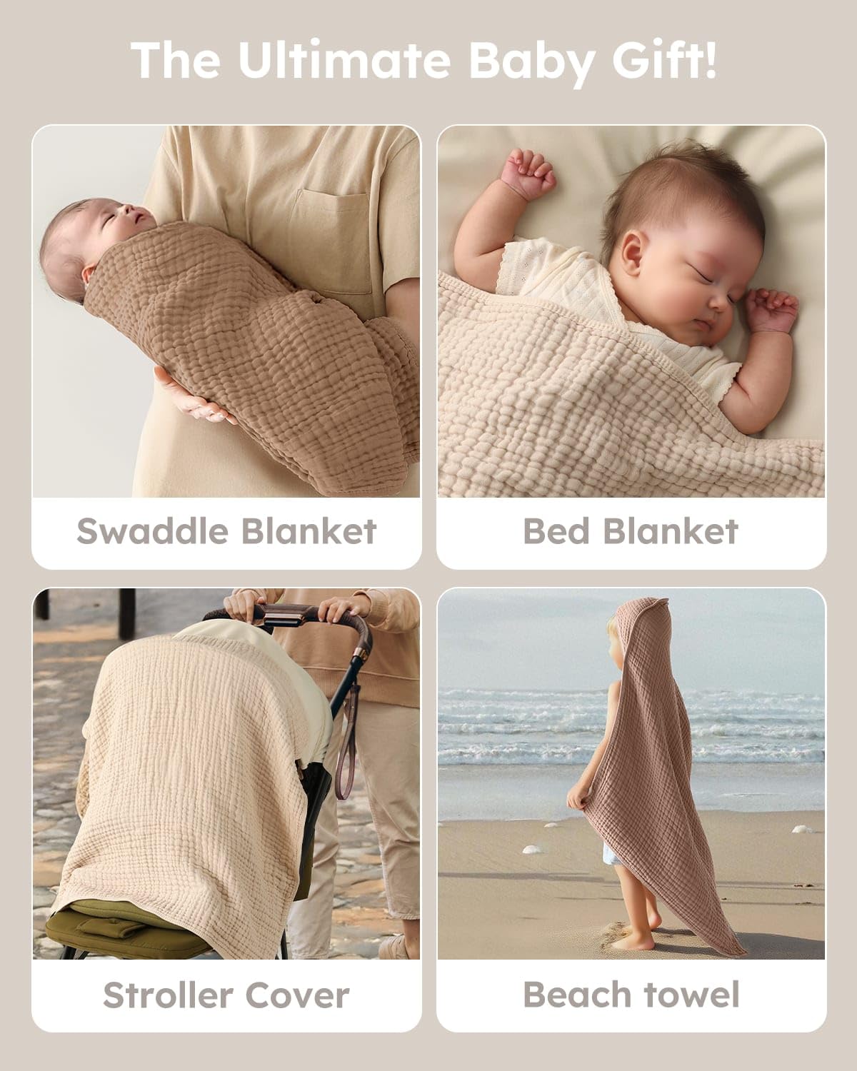 Yoofoss 2-Pack Hooded Baby Towels – 100% Muslin Cotton, Ultra Soft & Highly Absorbent