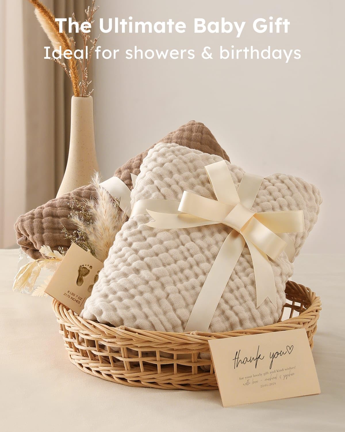 Yoofoss 2-Pack Hooded Baby Towels – 100% Muslin Cotton, Ultra Soft & Highly Absorbent