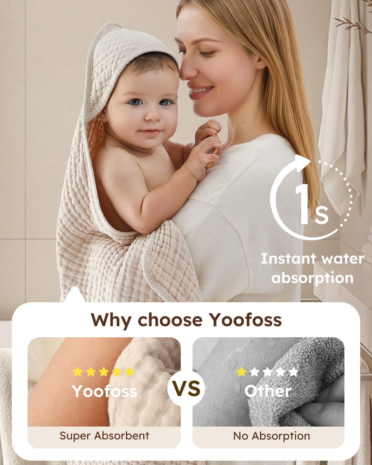 Yoofoss 2-Pack Hooded Baby Towels – 100% Muslin Cotton, Ultra Soft & Highly Absorbent