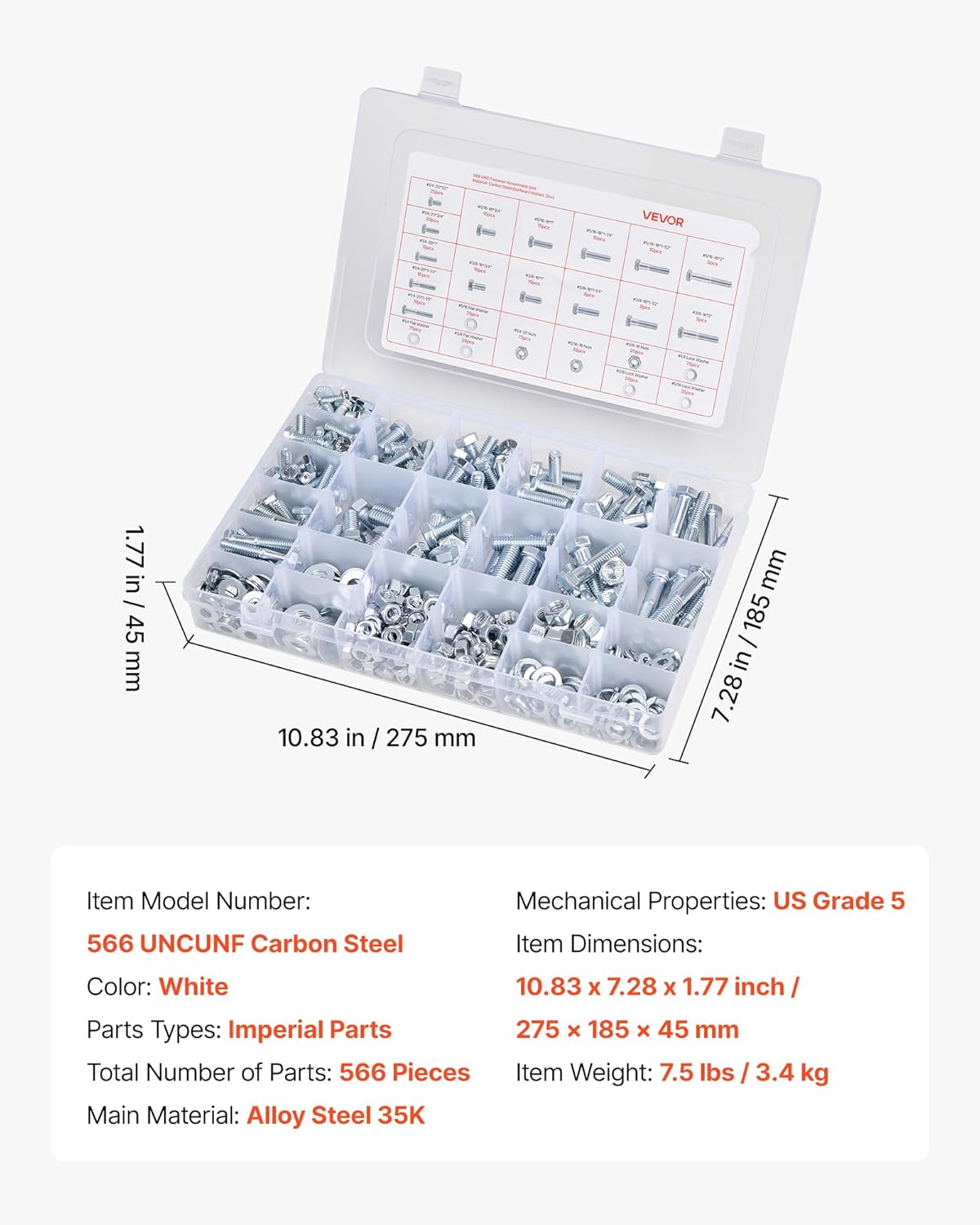 VEVOR 566-Piece Bolts, Nuts & Washers Assortment Kit