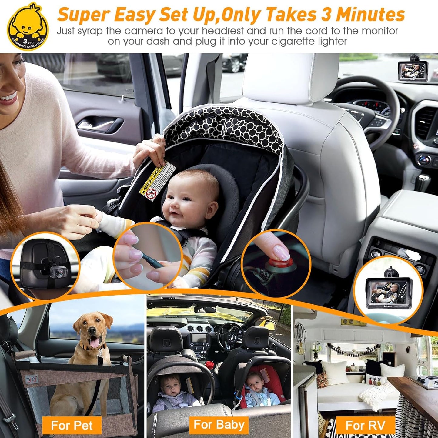 DoHonest HD Baby Car Camera – 1080P Rear Monitor with Night Vision