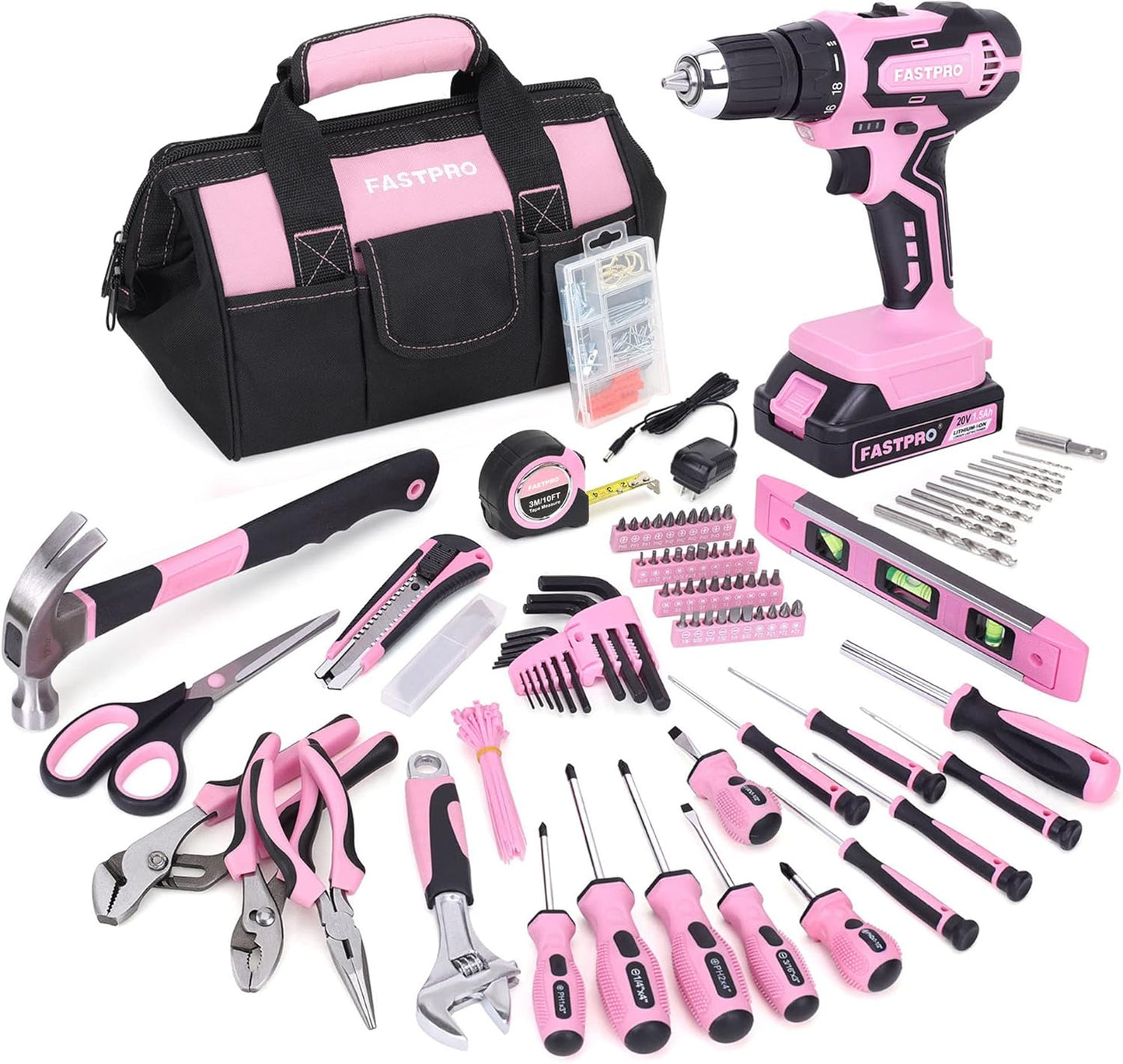 ✨ 232-Piece 20V Cordless Drill & Home Tool Set – Pink Edition | Complete DIY & Repair Kit with Storage Bag (AlluraMart UAE)