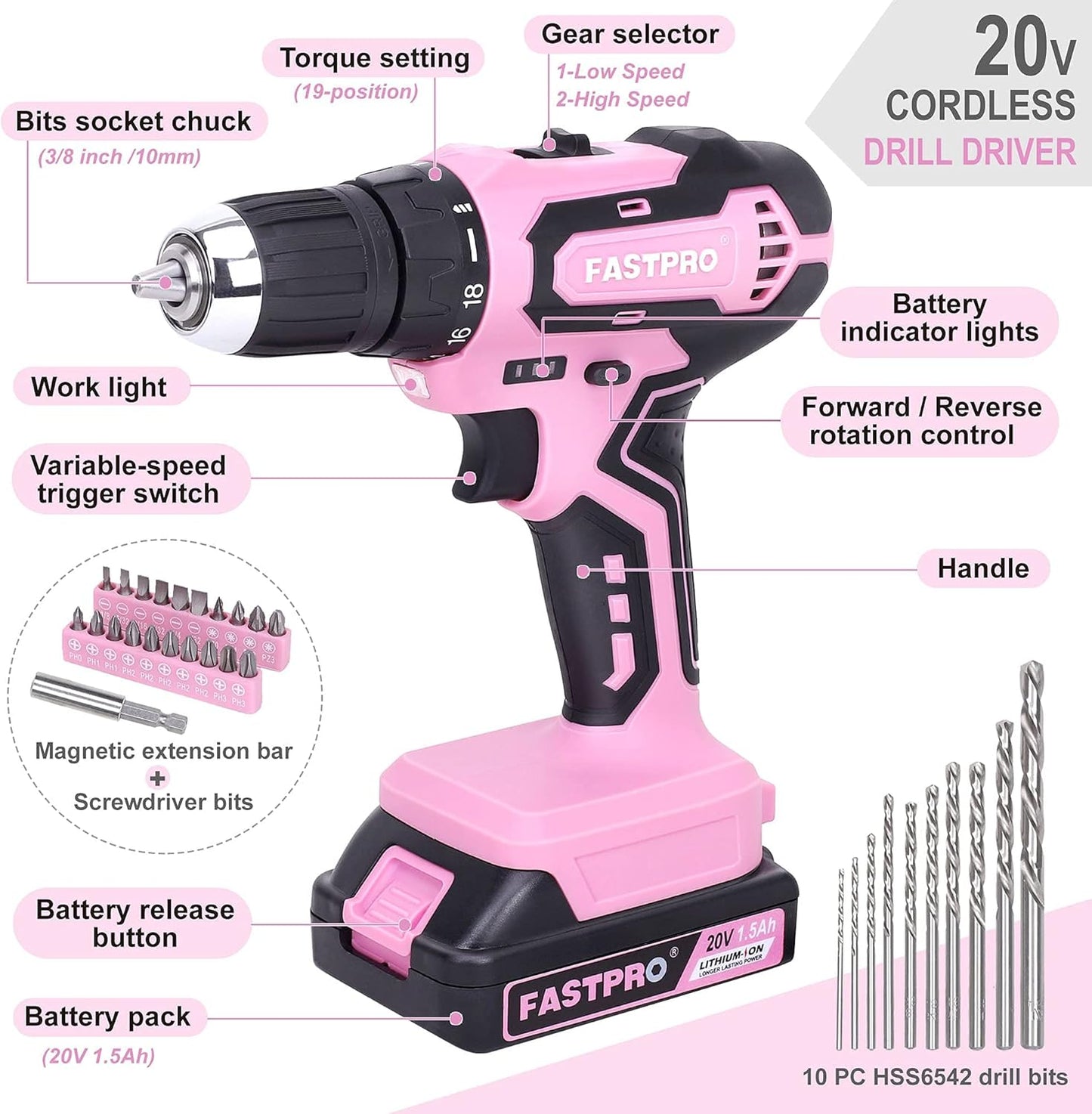 ✨ 232-Piece 20V Cordless Drill & Home Tool Set – Pink Edition | Complete DIY & Repair Kit with Storage Bag (AlluraMart UAE)