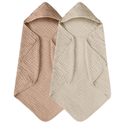 Yoofoss 2-Pack Hooded Baby Towels – 100% Muslin Cotton, Ultra Soft & Highly Absorbent