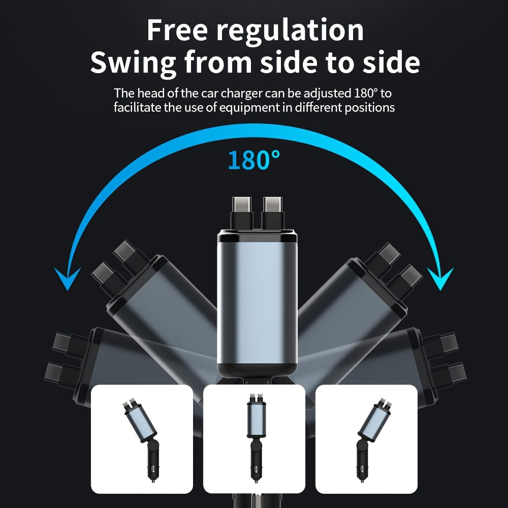 4-in-1 USB-C Fast Car Charger Adapter – 60W Dual PD + Dual QC3.0 Ports